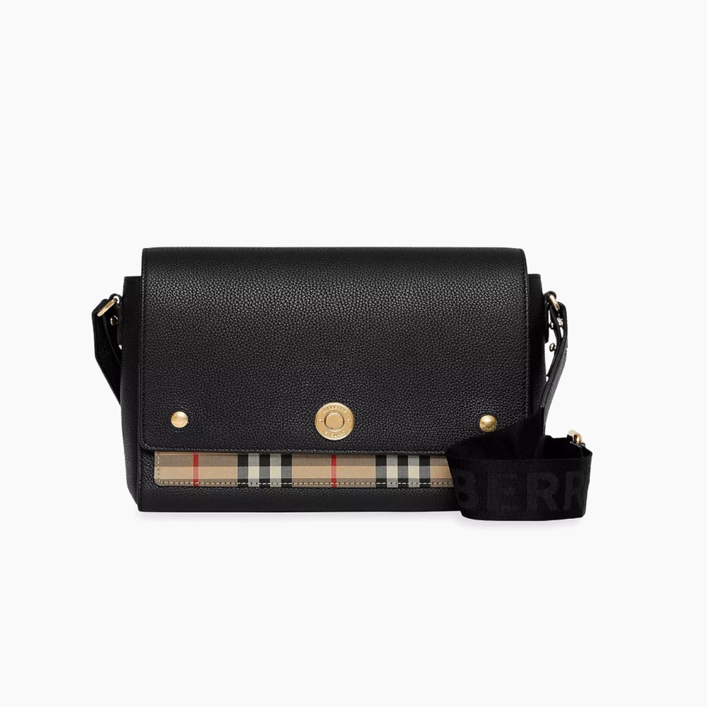 Burberry Medium Note Leather & Vintage Check Crossbody Bag